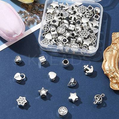 60Pcs 12 Style Tibetan Style Alloy European Beads TIBEB-FS0001-05-1