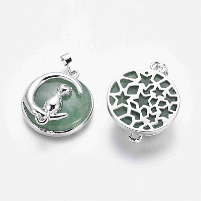 Natural Green Aventurine Kitten Pendants G-J386-B01-1