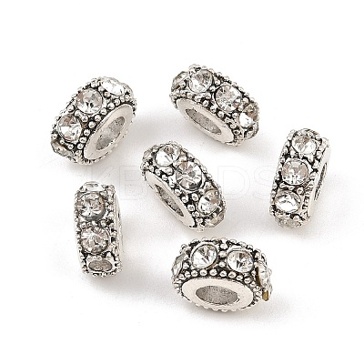 Flat Round Antique Silver Plated Alloy Rhinestone European Beads X-ALRI-Q228-10H-1