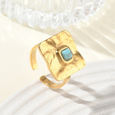 304 Stainless Steel & Synthetic Turquoise Cuff Rings GG-CBABFED-01G-1