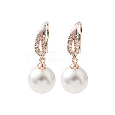 Round Brass Micro Pave Clear Cubic Zirconia Dangle Earrings EJEW-D318-01RG-1
