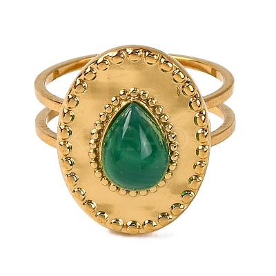 Teardrop Natural Dyed & Heated Green Onyx Agate Finger Rings RJEW-Q822-12G-1
