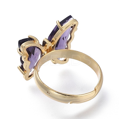 Adjustable Brass Glass Finger Rings RJEW-P148-A01-03-1