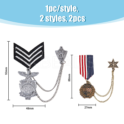 2Pcs 2 Style Republique Francaise Eagle & Leaf Hanging Charms Lapel Pins with Safety Chains JEWB-FH0001-18-1