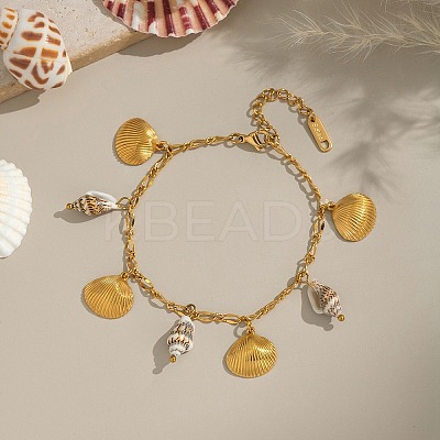 304 Stainless Steel Charm Bracelets for Women Ion Plating(IP) BJEW-A052-02G-1
