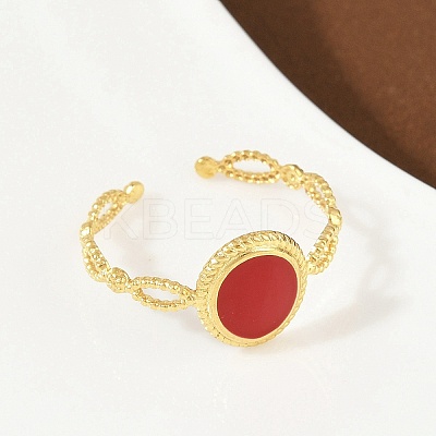 Oval 304 Stainless Steel Enamel Cuff Rings for Women RJEW-G355-01G-1