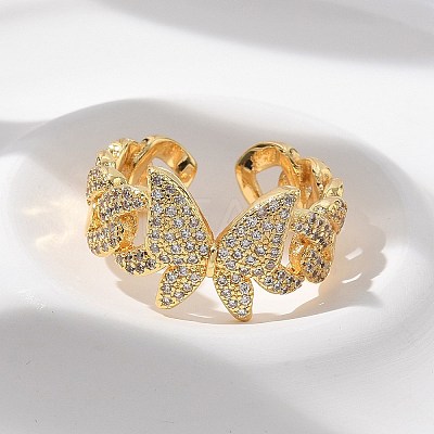 Brass Micro Pave Clear Cubic Zirconia Cuff Rings for Women RJEW-U041-02G-1