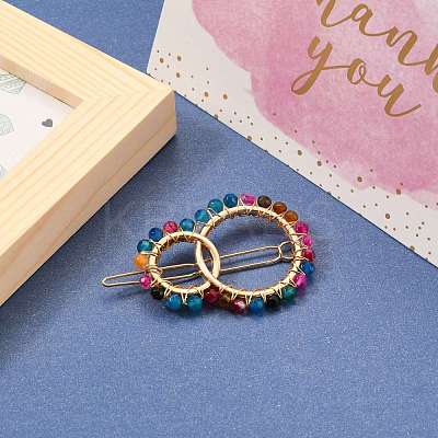 Alloy Hollow Geometric Natural Gemstone Beads Hair Barrettes PHAR-JH00059-1