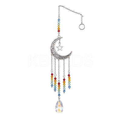Moon & Star Tibetan Style Alloy Charm Hanging Ornaments HJEW-TA00246-1