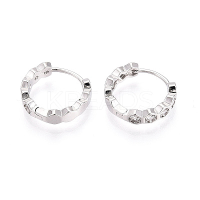 Brass Micro Pave Clear Cubic Zirconia Hexagon Hoop Earrings EJEW-T048-47P-1