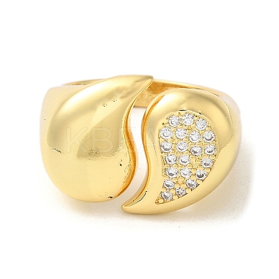 Brass Micro Pave Clear Cubic Zirconia Open Cuff Rings for Women RJEW-U008-03D-G-1