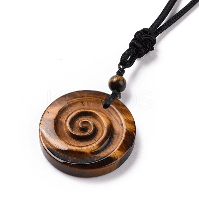 Adjustable Natural Tiger Eye Vortex Pendant Necklace with Nylon Cord for Women NJEW-L171-05C-1