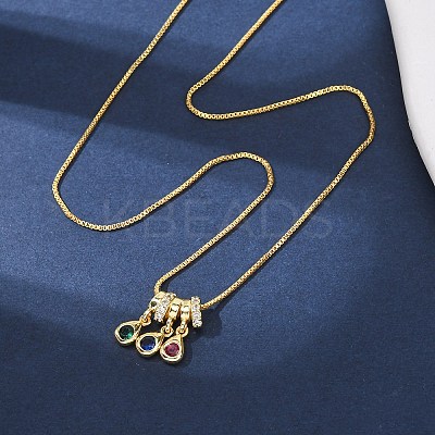 Brass Pave Colorful Cubic Zirconia Pendant Box Chain Adjustable Slider Necklaces NJEW-D348-03D-G-1