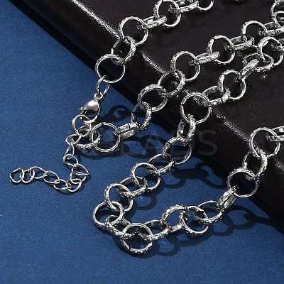 304 Stainless Steel Textured Rolo Chain Necklaces for Women NJEW-U050-01P-1