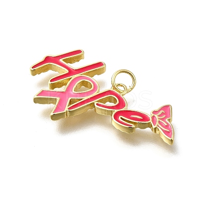 October Breast Cancer Pink Awareness Ribbon Brass Enamel Pendants LS-KK-S517-04G-G-1