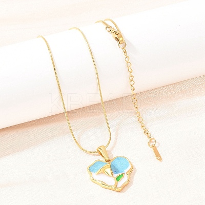 304 Stainless Steel Enamel Flower Heart Pendant Necklaces NJEW-H088-01G-1
