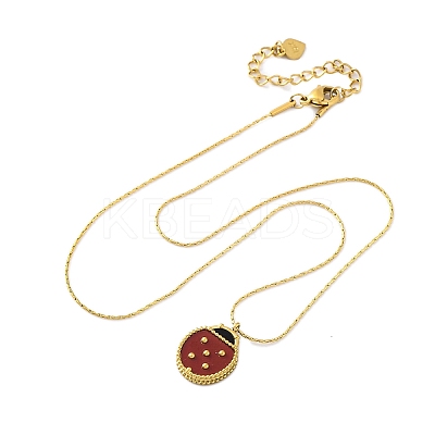 304 Stainless Steel Dark Red Enamel Ladybug Pendant Boston Link Chain Necklaces for Women NJEW-U032-07G-02-1