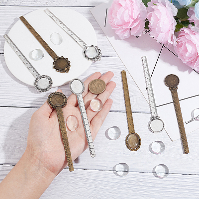 16Pcs 8 Styles Alloy Ruler Bookmark Cabochon Settings FIND-NB0004-42-1