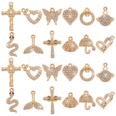 24Pcs 12 Styles Alloy Crystal Rhinestone Pendants FIND-WR0012-69-1