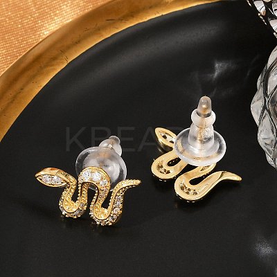 Brass Micro Pave Clear Cubic Zirconia Stud Earrings EJEW-P301-17G-1