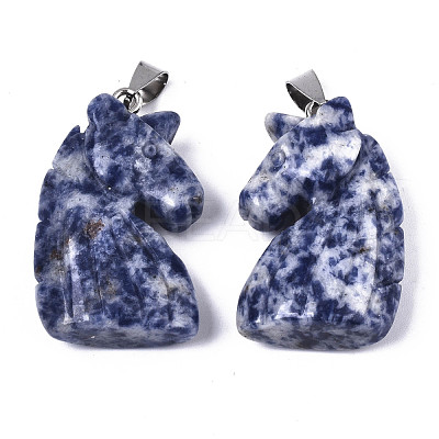 Carved Natural Sodalite Pendants G-N0327-002F-1