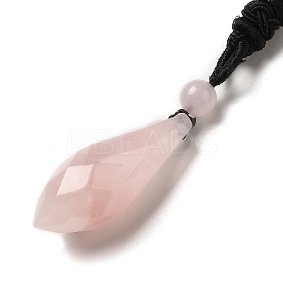 Cone Natural Rose Quartz Pendant Necklace with Nylon Rope for Women G-H286-08C-1