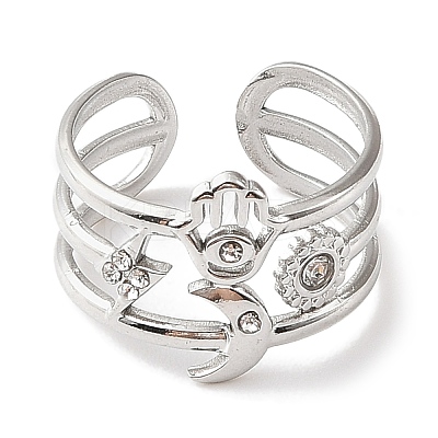 304 Stainless Steel Open Cuff Ring for Women RJEW-F166-01P-01-1