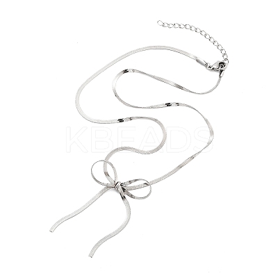 304 Stainless Steel Flat Snake Chain Bowknot Pendant Necklaces for Women NJEW-Z050-01P-02-1