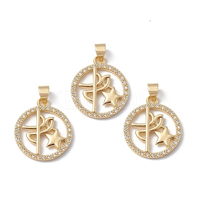 Rack Plating Brass Micro Pave Clear Cubic Zirconia Pendants KK-H434-40G-1