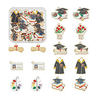 48Pcs 8 Styles Graduation Season Alloy Enamel Pendants ENAM-PH0002-85-1