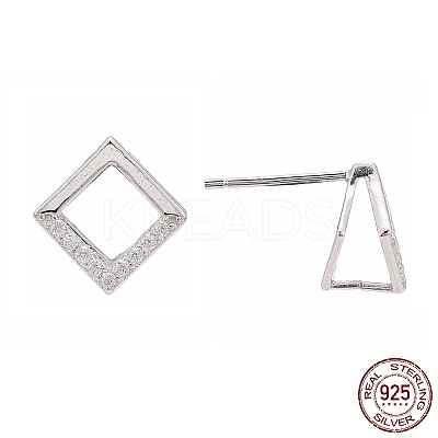 Rhodium Plated 925 Sterling Silver Stud Earring Findings X-STER-F048-28P-1