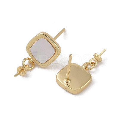 Brass with Shell Stud Earring Findings KK-G497-33G-1