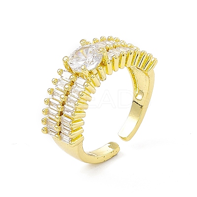 Clear Cubic Zirconia Flat Round Open Cuff Ring RJEW-I091-16G-1