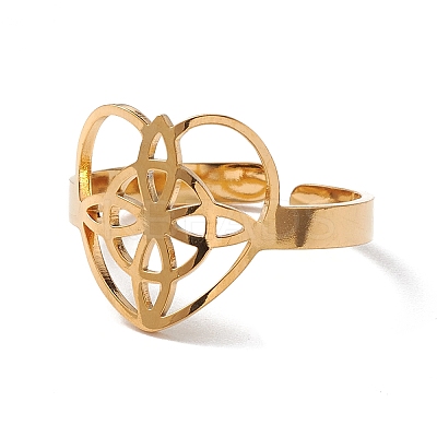 Heart with Sailor's Knot 304 Stainless Steel Open Cuff Ring for Women LS-RJEW-E073-01G-1