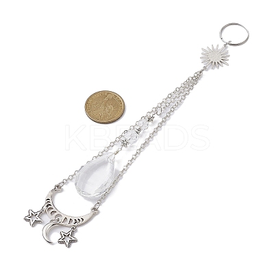 Moon & Sun & Star Alloy & Brass with Glass Teardrop Hanging Pendant Decorations HJEW-JM01302-1