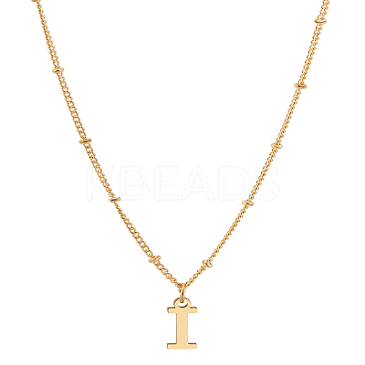 1Pc Brass Chain & 304 Stainless Steel Letter Pendant Necklaces NJEW-LP0001-35I-G-1