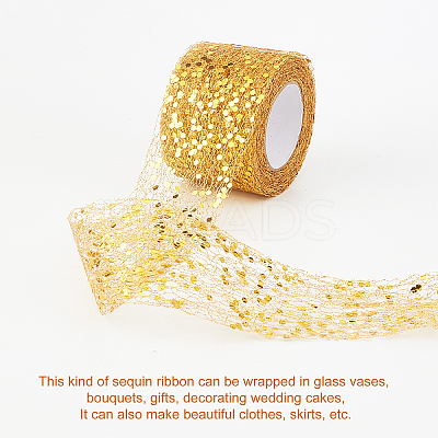 Glitter Sequin Deco Mesh Ribbons LS-ORIB-WH0005-02-1