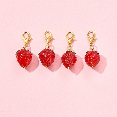 4Pcs Handmade Lampwork Strawberry Pendant Decorations HJEW-FS00041-04-1