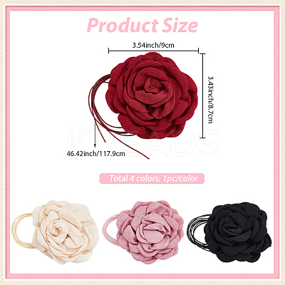 4Pcs 4 Colors Polyester 3D Flower Wrap Choker Necklaces for Women NJEW-SP0001-13-1