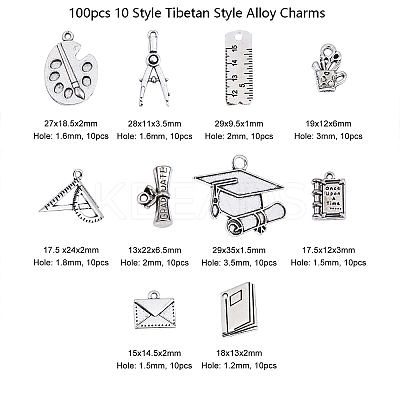 100pcs 10 Style Tibetan Style Alloy Pendants for Teachers' Day TIBEP-CJ0001-28-1