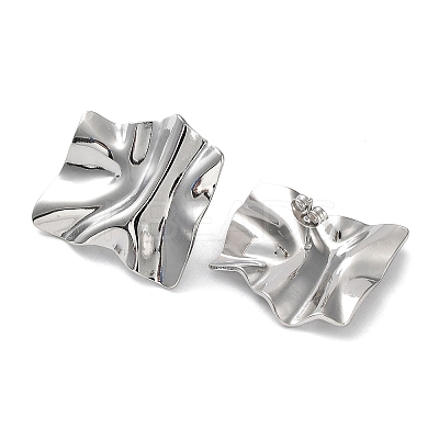 Non-Tarnish 304 Stainless Steel Textured Square Ear Studs for Women LS-EJEW-P234-05P-1