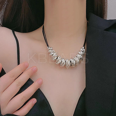 Alloy Knot Beaded Pendant Necklace with Waxed Ropes for Women NJEW-Q391-04S-1