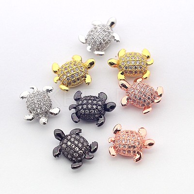 Brass Micro Pave Cubic Zirconia Tortoise Beads ZIRC-L007-42-1