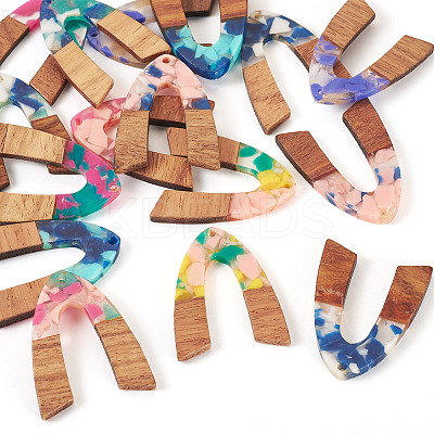 16Pcs 8 Colors Resin and Walnut Pendants FIND-TA0006-36B-1