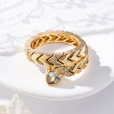 Brass Micro Pave Clear Cubic Zirconia Open Cuff Rings for Women LS-RJEW-G341-05G-02-1