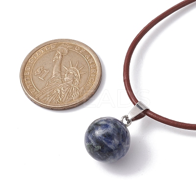 Natural Blue Spot Jasper Round Pendant Necklaces NJEW-JN04478-03-1