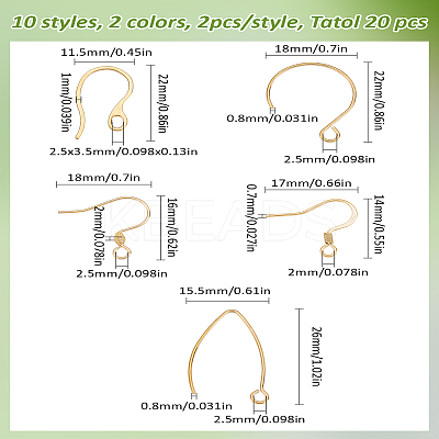 20Pcs 10 Styles 304 Stainless Steel Earring Hooks STAS-LP0001-55-1