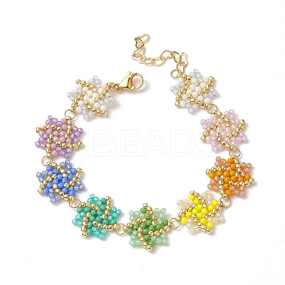 Handmade Seed Braided Octagram Link Chain Bracelet BJEW-MZ00009-1