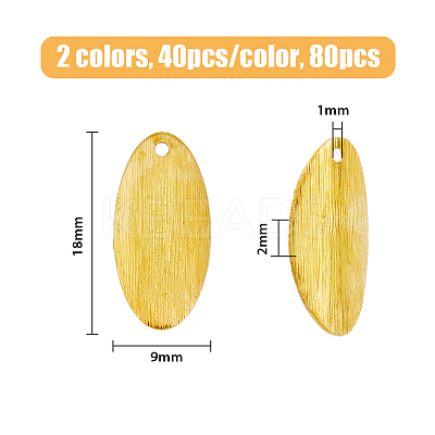 80Pcs 2 Colors Brass Blank Tag Flat Oval Slice Pendants KK-FH0005-27-1
