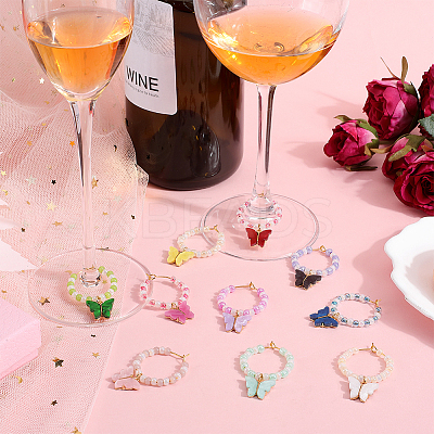 Alloy Enamel Butterfly Wine Glass Charms AJEW-SC00017-1